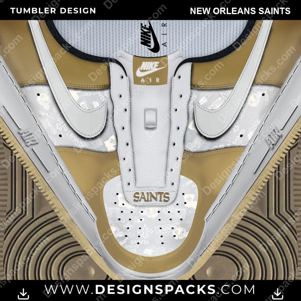 Football Nike AF1 No Laces New Orleans Saints NFL Football Tumbler Digital Wrap Design Download