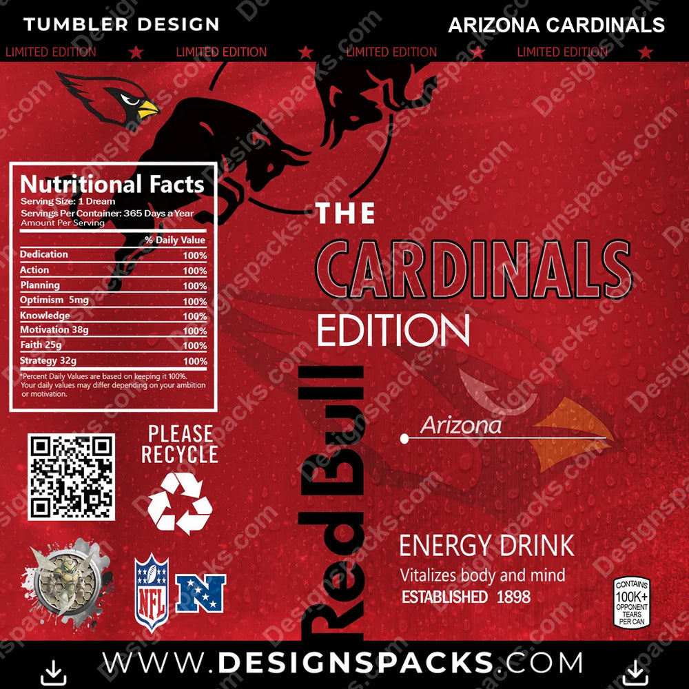 Football Red Bull Arizona Cardinals NFL Football Tumbler Digital Wrap Design Download
