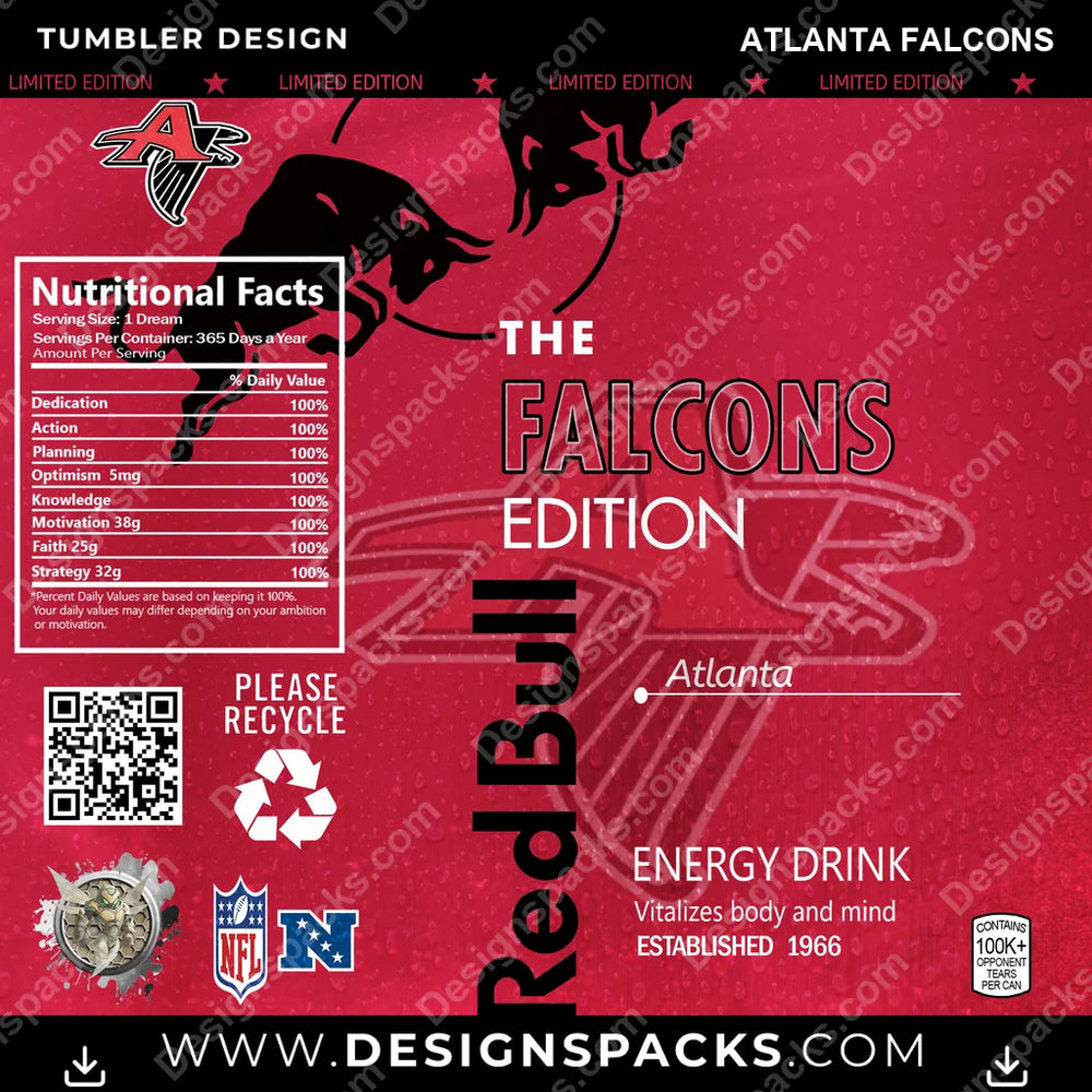 Football Red Bull Atlanta Falcons NFL Football Tumbler Digital Wrap Design Download