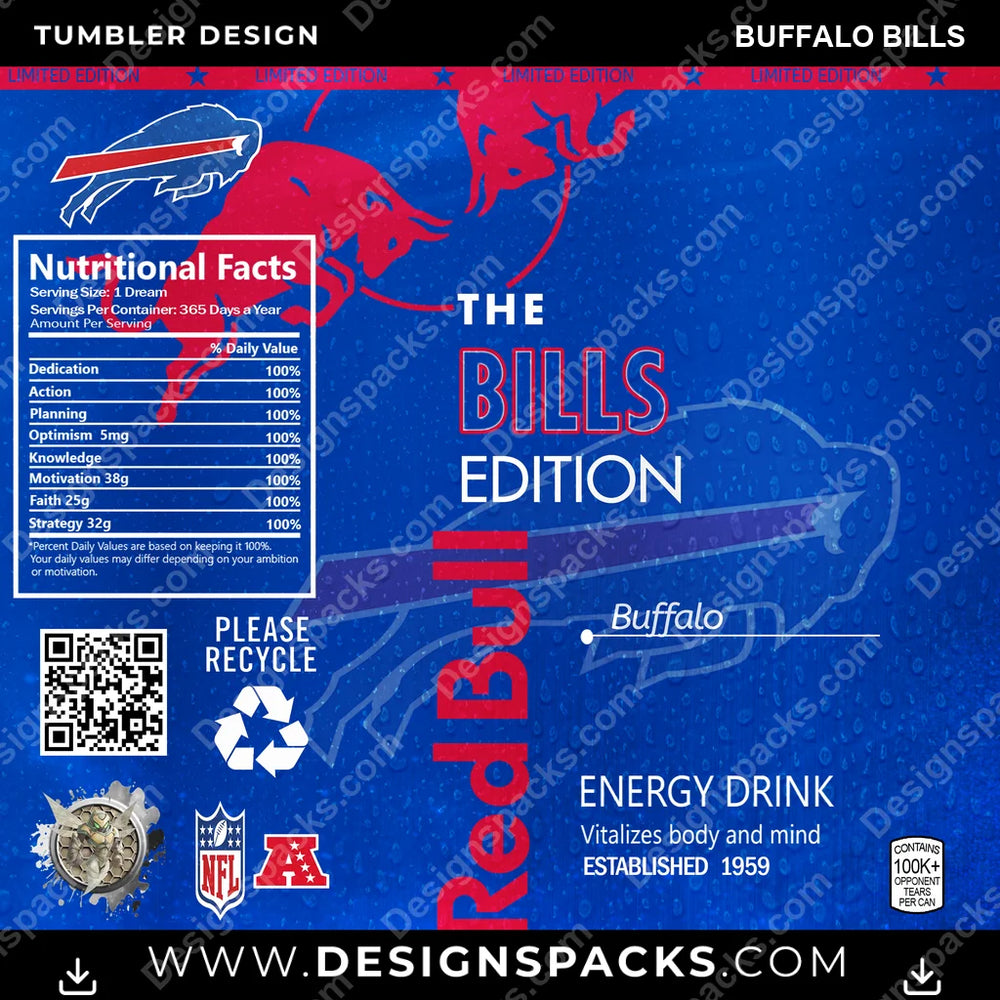 Football Red Bull Buffalo Bills NFL Football Tumbler Digital Wrap Design Download