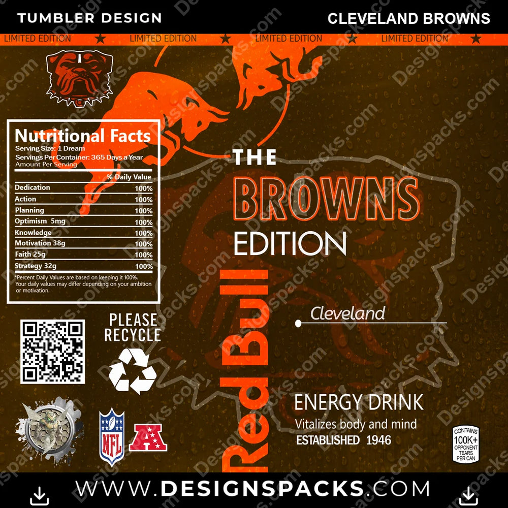 Football Red Bull Cleveland Browns NFL Football Tumbler Digital Wrap Design Download