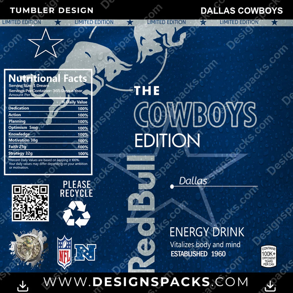 Football Red Bull Dallas Cowboys NFL Football Tumbler Digital Wrap Design Download