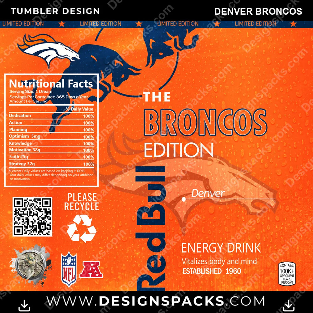 Football Red Bull Denver Broncos NFL Football Tumbler Digital Wrap Design Download