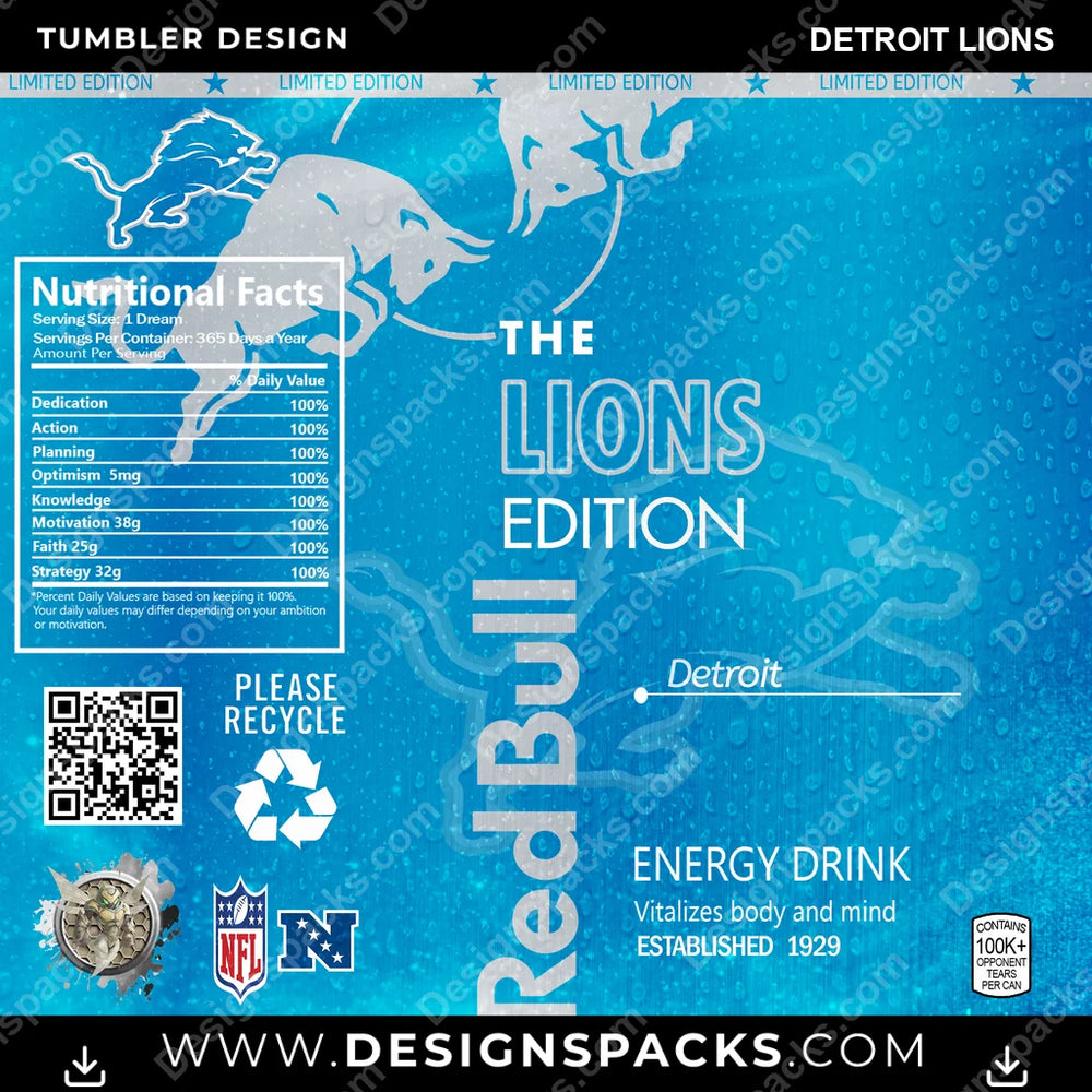 Football Red Bull Detroit Lions NFL Football Tumbler Digital Wrap Design Download