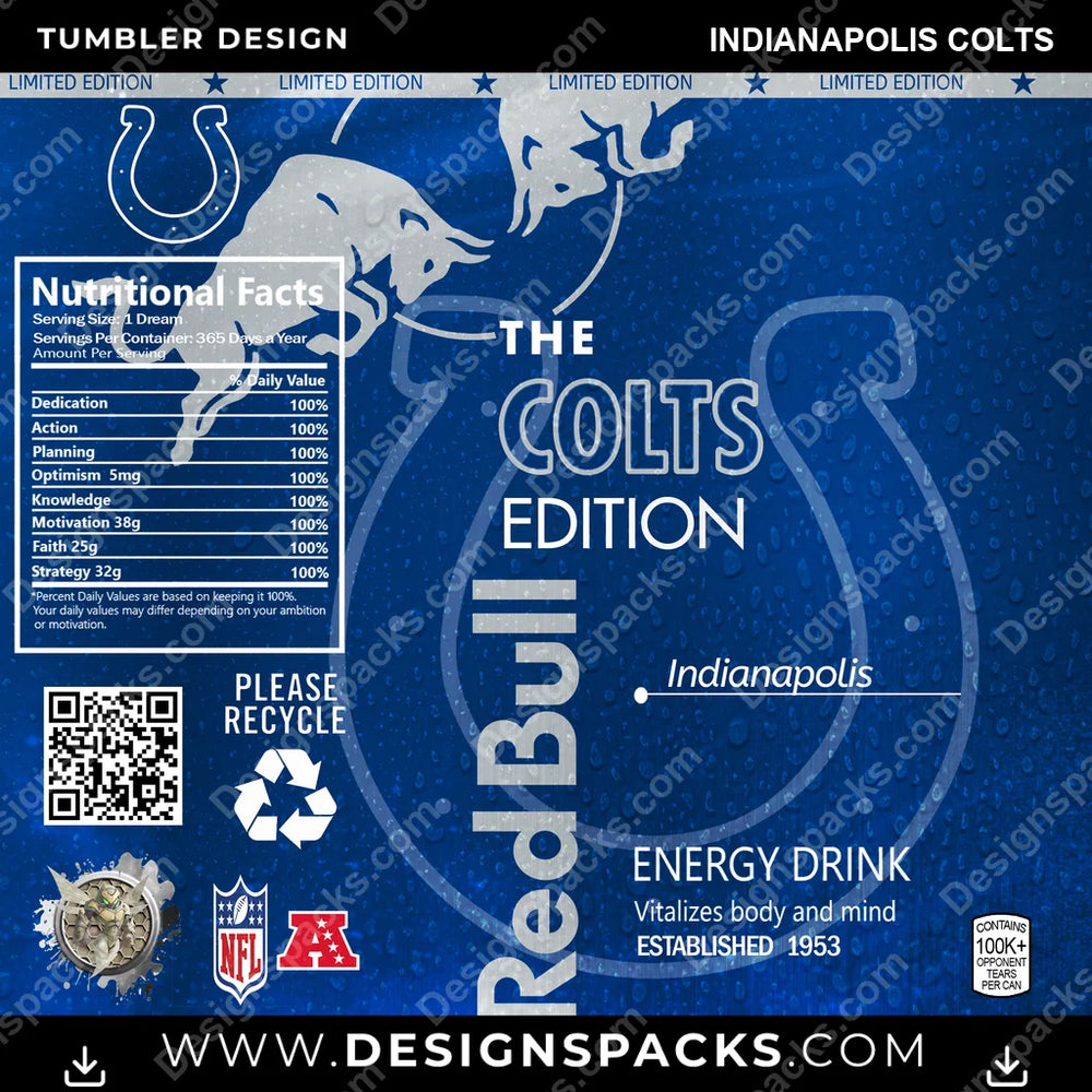 Football Red Bull Indianapolis Colts NFL Football Tumbler Digital Wrap Design Download