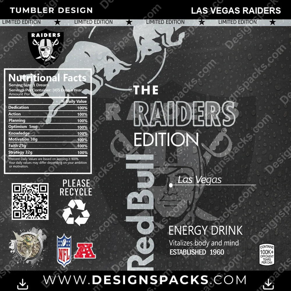 Football Red Bull Las Vegas Raiders NFL Football Tumbler Digital Wrap Design Download