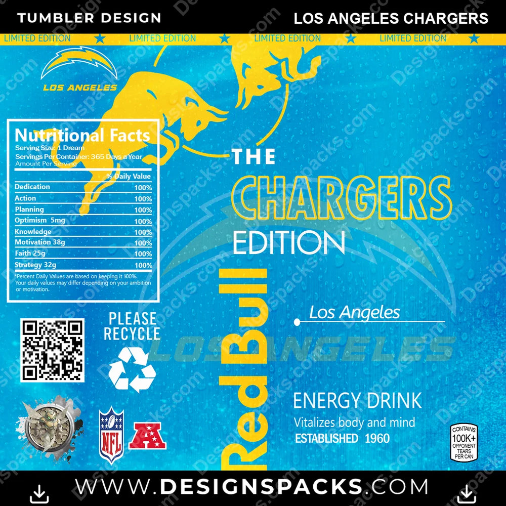 Football Red Bull Los Angeles Chargers NFL Football Tumbler Digital Wrap Design Download