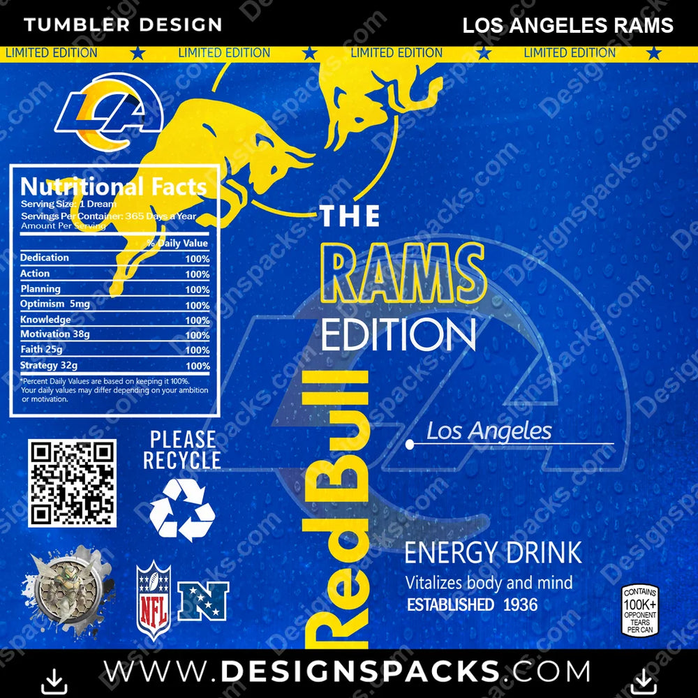 Football Red Bull Los Angeles Rams NFL Tumbler Digital Wrap Design Download