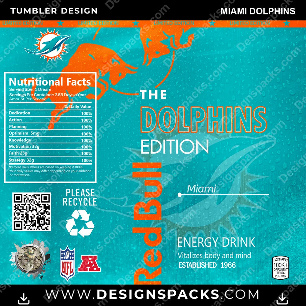 Football Red Bull Miami Dolphins NFL Football Tumbler Digital Wrap Design Download