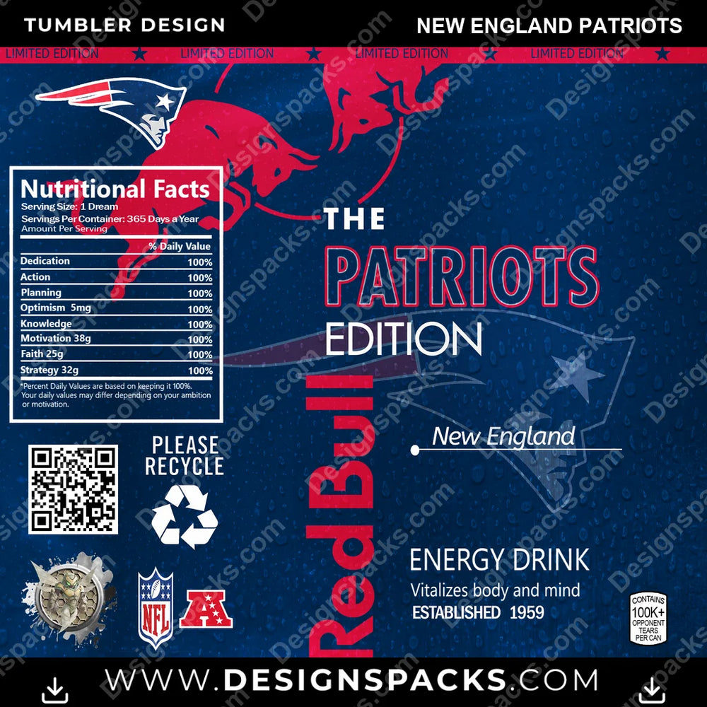 Football Red Bull New England Patriots NFL Football Tumbler Digital Wrap Design Download
