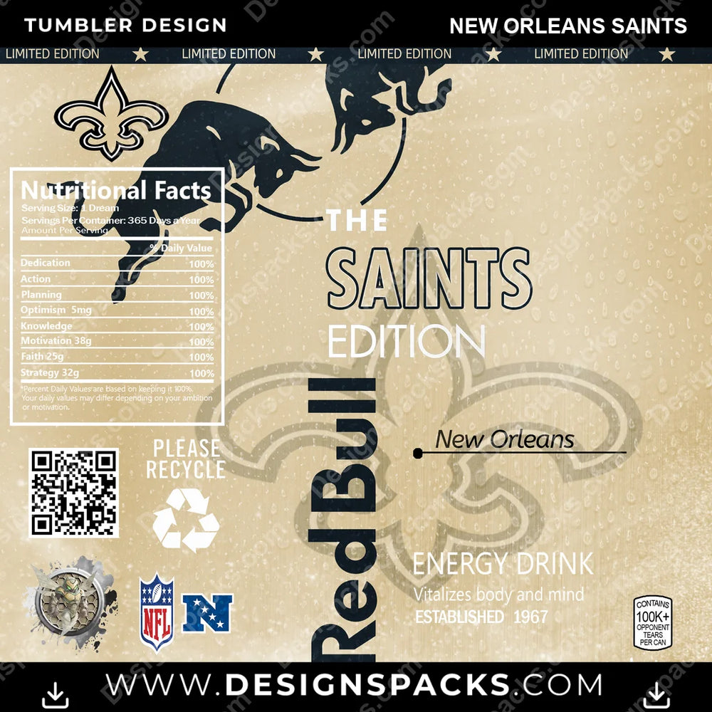 Football Red Bull New Orleans Saints NFL Football Tumbler Digital Wrap Design Download