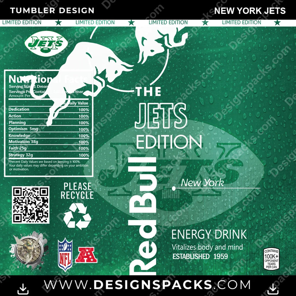 Football Red Bull New York Jets NFL Football Tumbler Digital Wrap Design Download