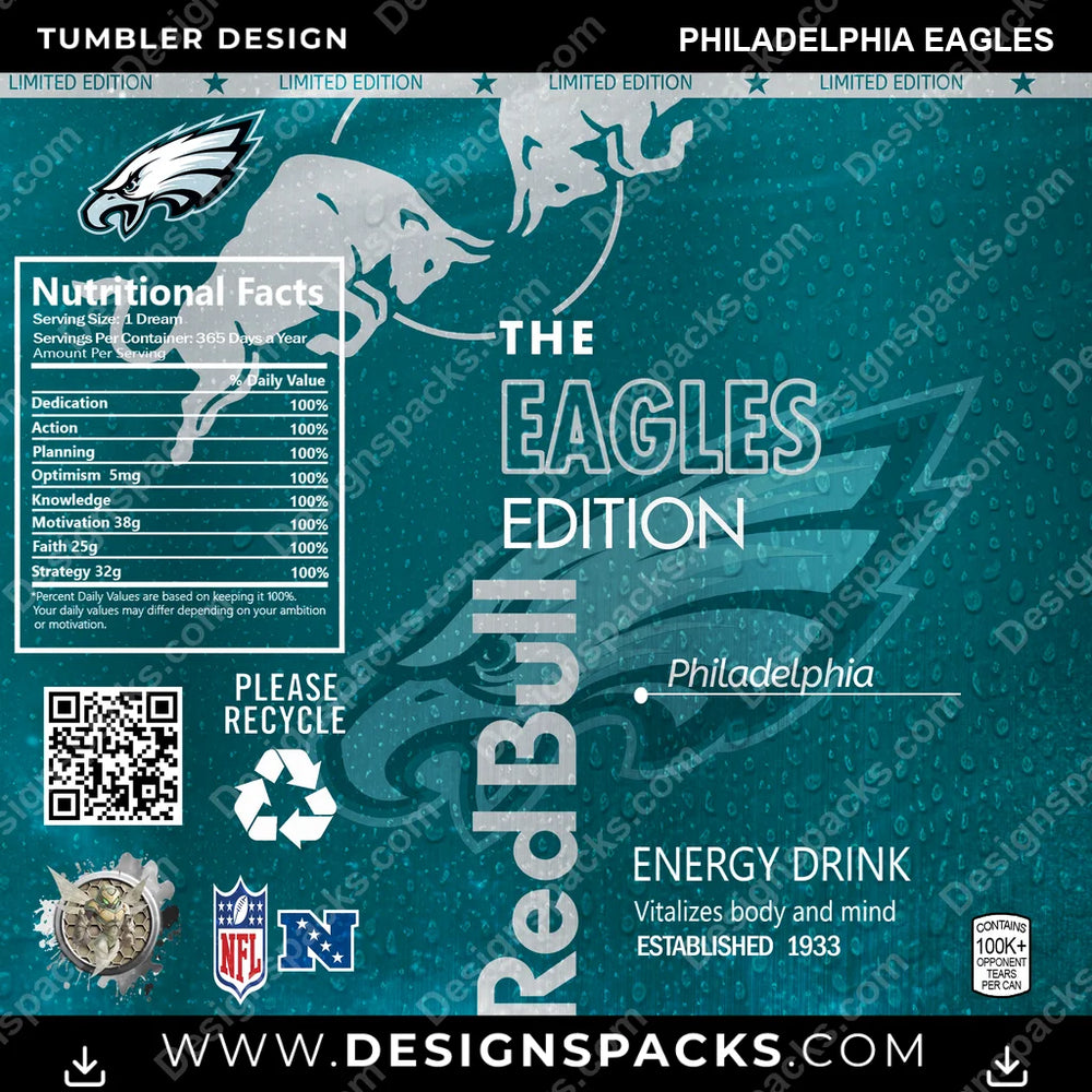 Football Red Bull Philadelphia Eagles NFL Football Tumbler Digital Wrap Design Download