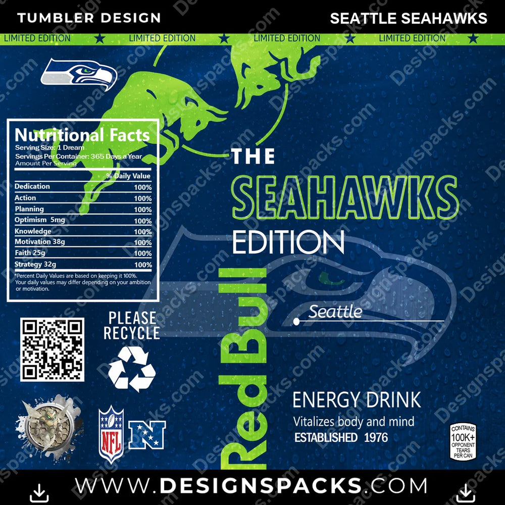 Football Red Bull Seattle Seahawks NFL Football Tumbler Digital Wrap Design Download