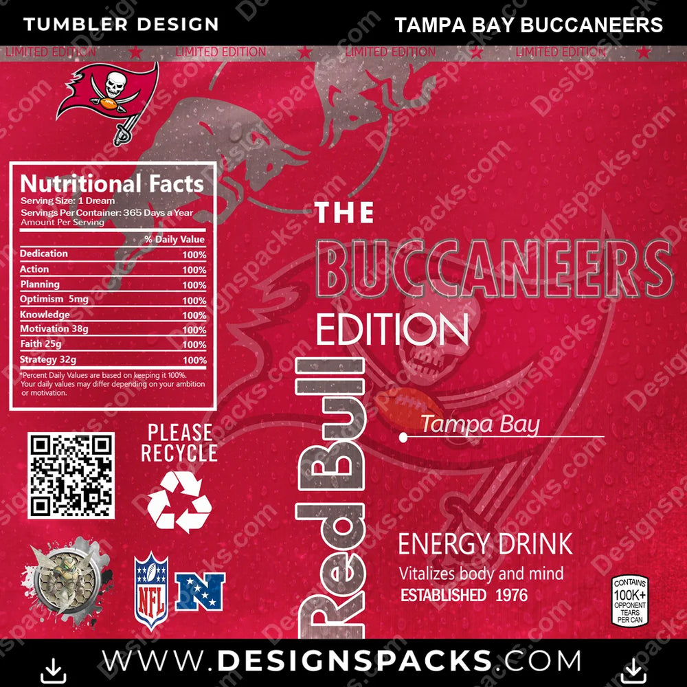 Football Red Bull Tampa Bay Buccaneers NFL Football Tumbler Digital Wrap Design Download