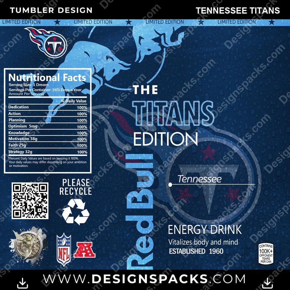 Football Red Bull Tennessee Titans NFL Football Tumbler Digital Wrap Design Download