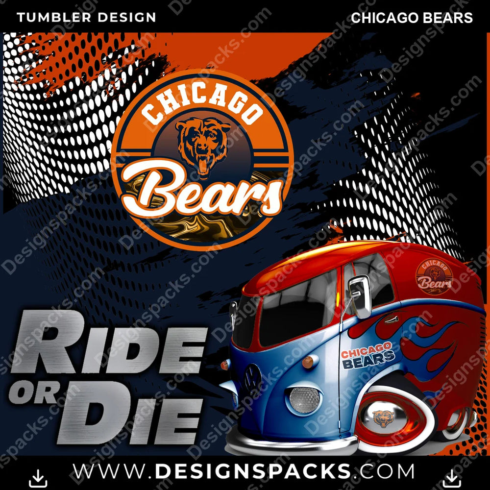 Football Ride or Die Chicago Bears NFL Football Tumbler Digital Wrap Design Download