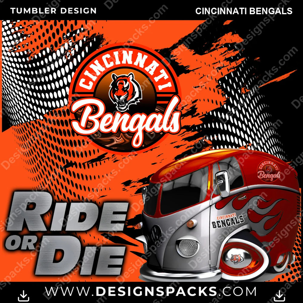 Football Ride or Die Cincinnati Bengals NFL Football Tumbler Digital Wrap Design Download