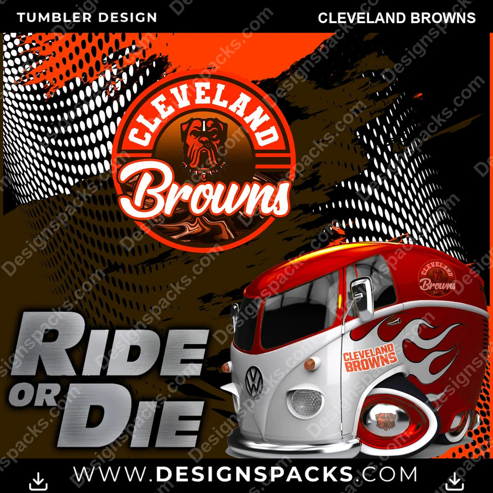 Football Ride or Die Cleveland Browns NFL Football Tumbler Digital Wrap Design Download