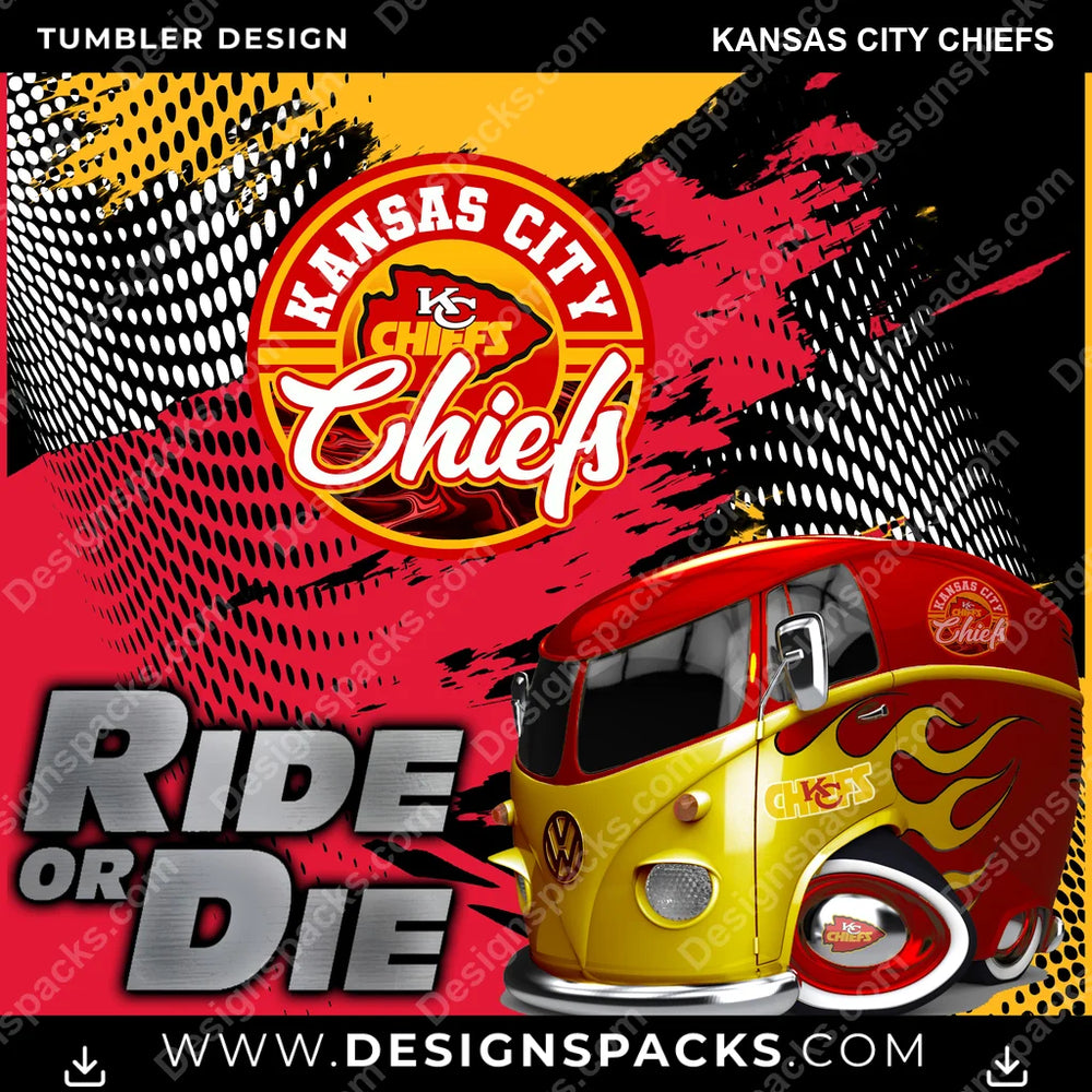Football Ride or Die Kansas City Chiefs NFL Football Tumbler Digital Wrap Design Download