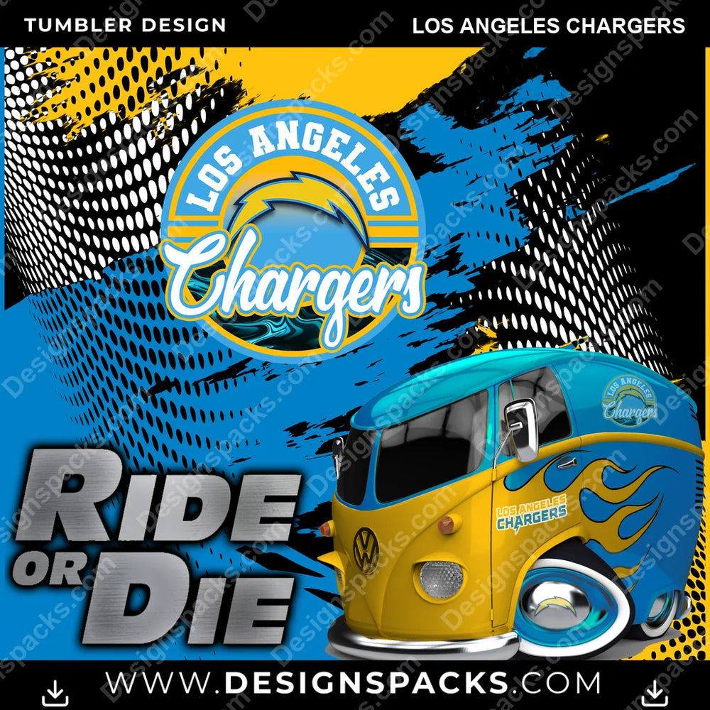 Football Ride or Die Los Angeles Chargers NFL Football Tumbler Digital Wrap Design Download