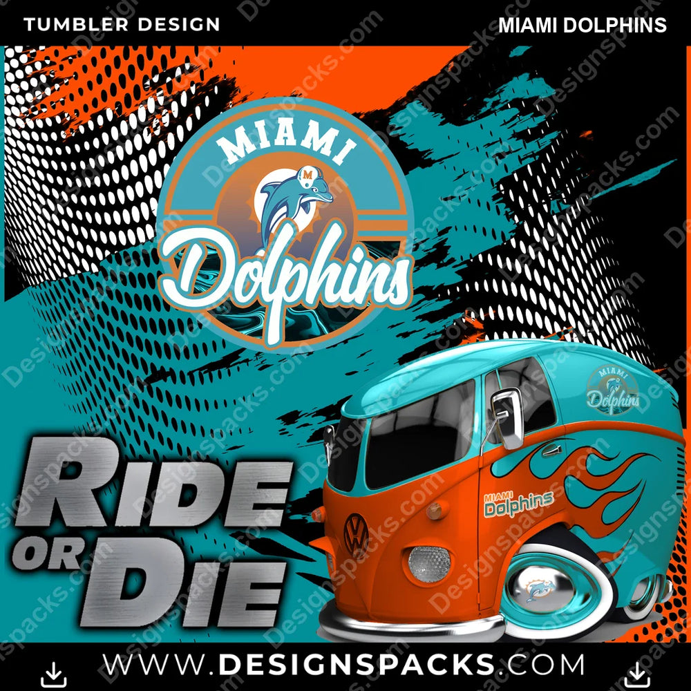 Football Ride or Die Miami Dolphins NFL Football Tumbler Digital Wrap Design Download