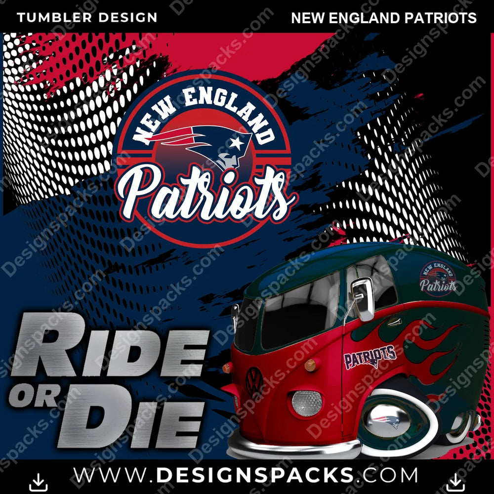 Football Ride or Die New England Patriots NFL Football Tumbler Digital Wrap Design Download