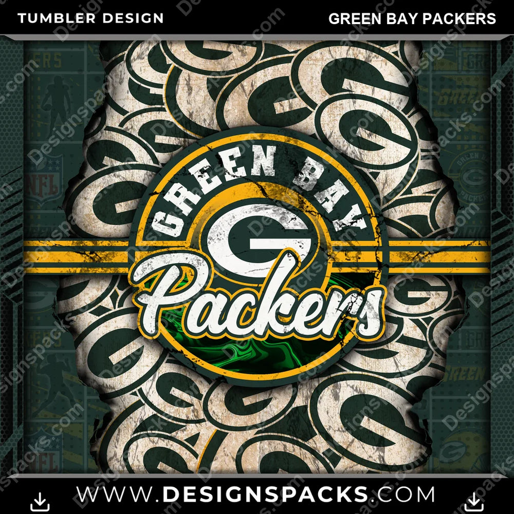 Football Ripped Green Bay Packers NFL Football Tumbler Digital Wrap Design Download