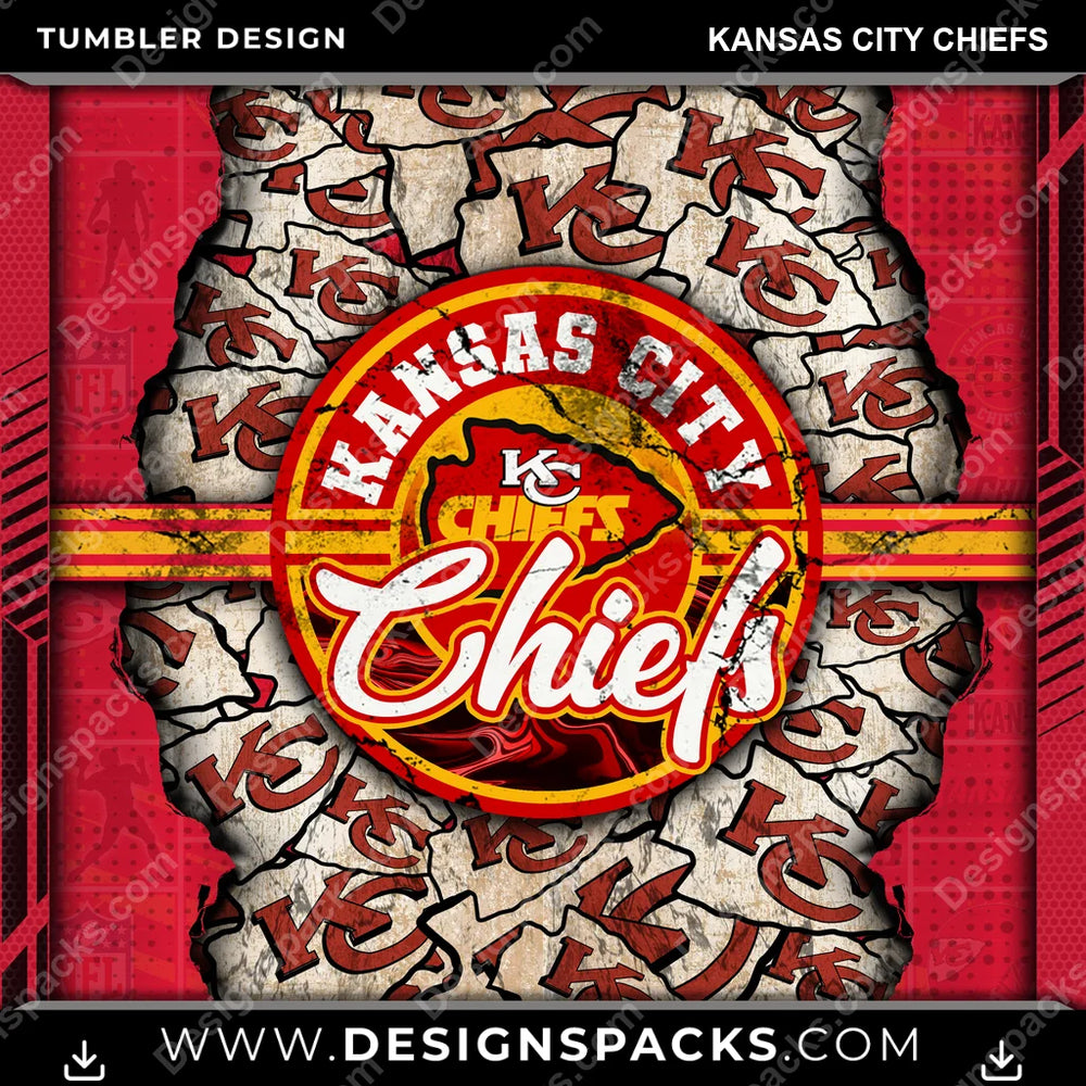 Football Ripped Kansas City Chiefs NFL Football Tumbler Digital Wrap Design Download