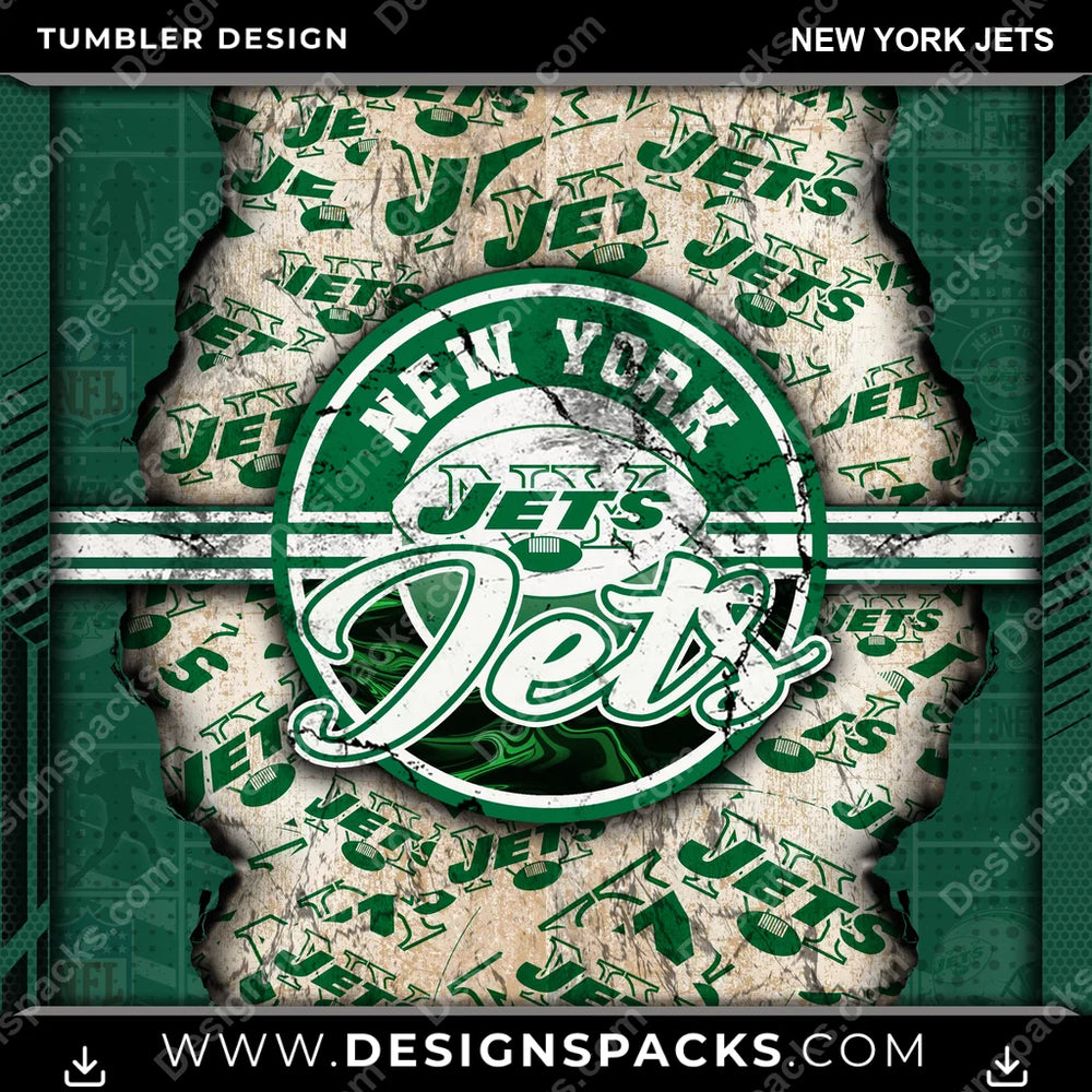 Football Ripped New York Jets NFL Football Tumbler Digital Wrap Design Download