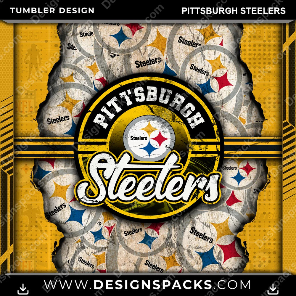 Football Ripped Pittsburgh Steelers NFL Football Tumbler Digital Wrap Design Download