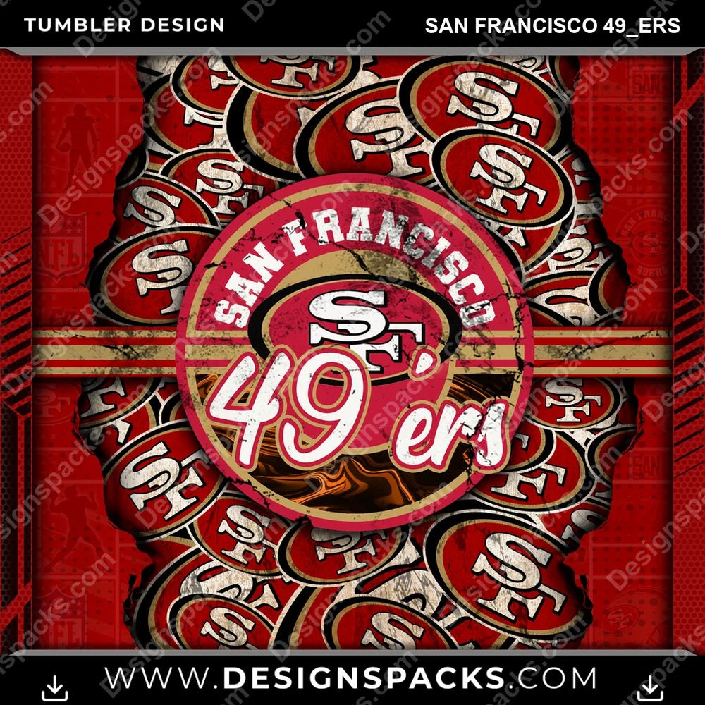 Football Ripped San Francisco 49ers NFL Football Tumbler Digital Wrap Design Download