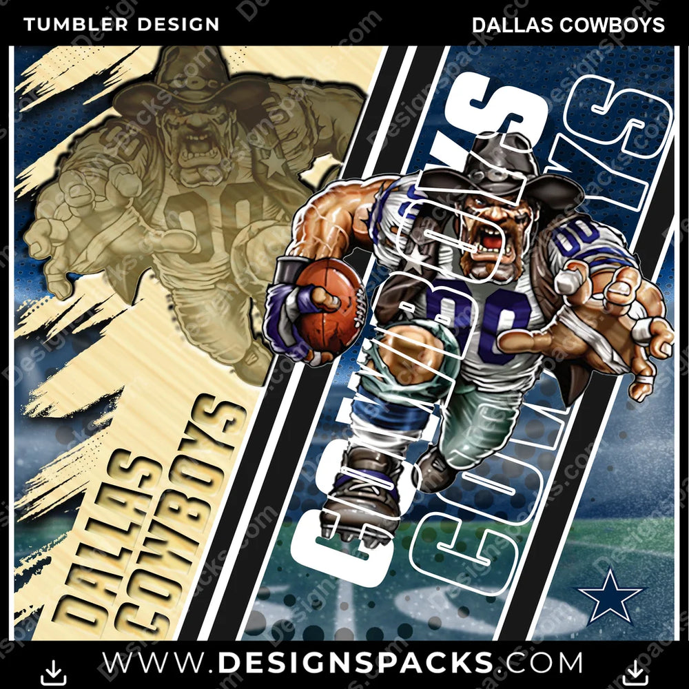 Football Silhouette Dallas Cowboys NFL Football Tumbler Digital Wrap Design Download