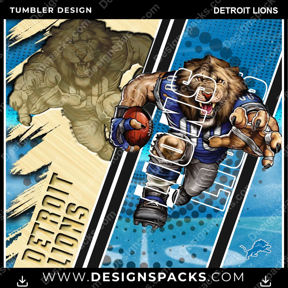 Football Silhouette Detroit Lions NFL Football Tumbler Digital Wrap Design Download