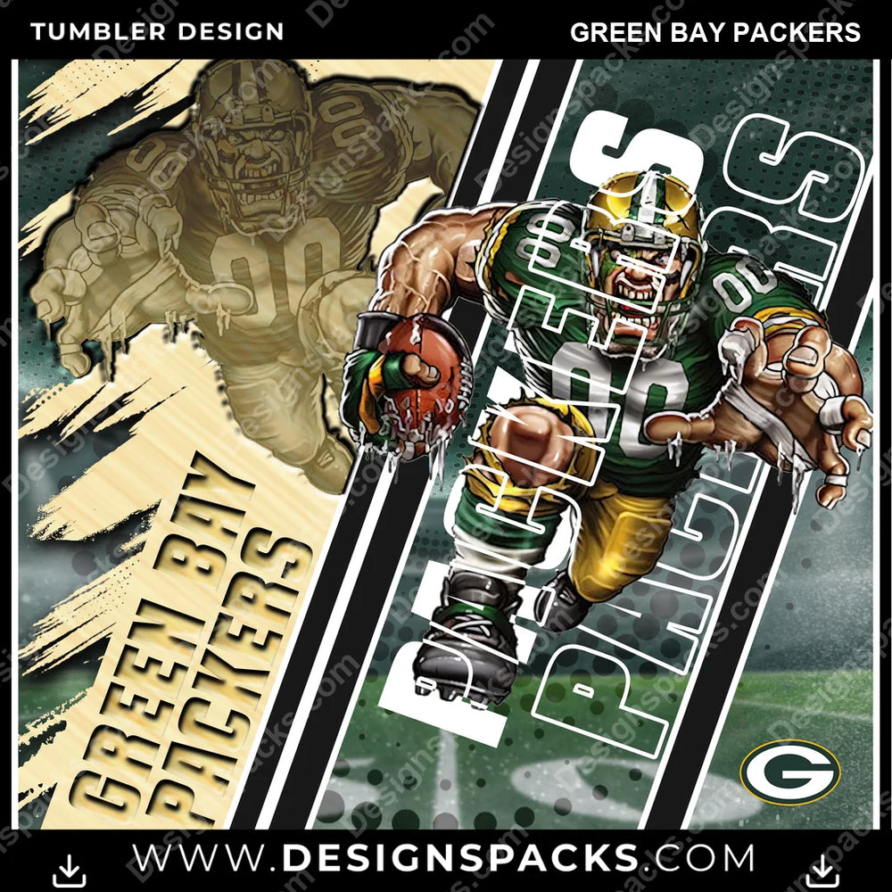 Football Silhouette Green Bay Packers NFL Football Tumbler Digital Wrap Design Download