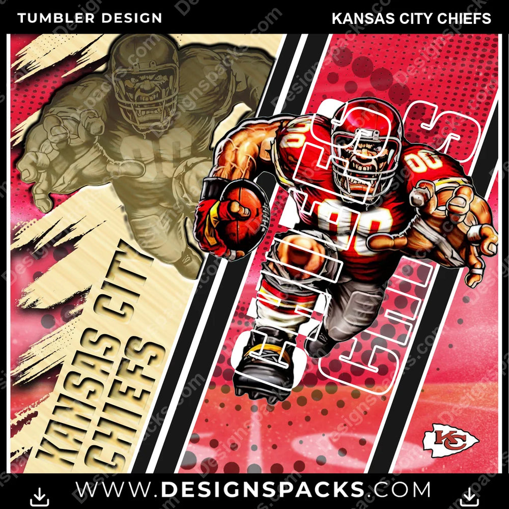 Football Silhouette Kansas City Chiefs NFL Football Tumbler Digital Wrap Design Download