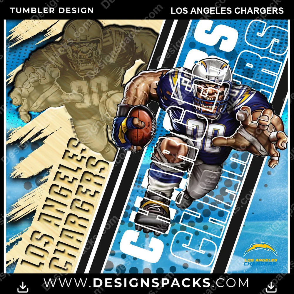 Football Silhouette Los Angeles Chargers NFL Football Tumbler Digital Wrap Design Download