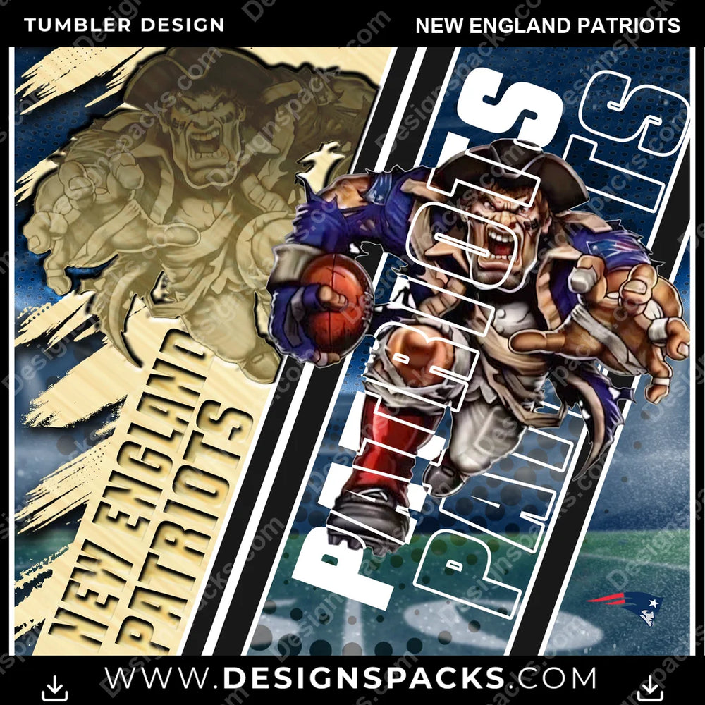 Football Silhouette New England Patriots NFL Football Tumbler Digital Wrap Design Download