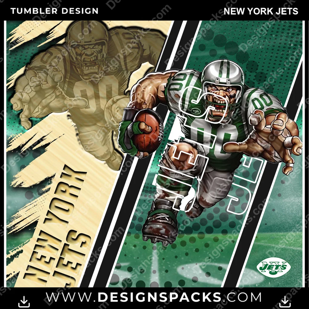 Football Silhouette New York Jets NFL Football Tumbler Digital Wrap Design Download