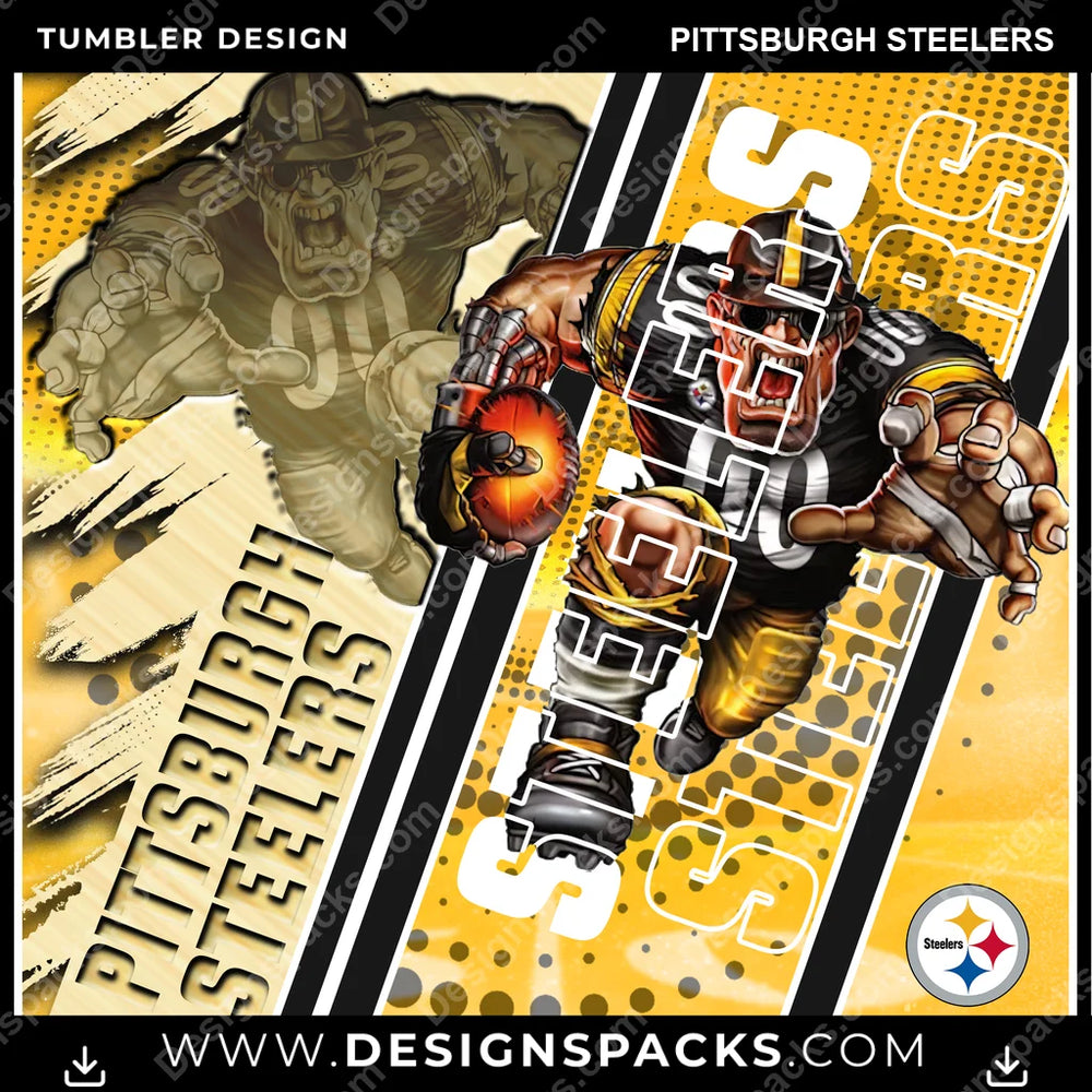 Football Silhouette Pittsburgh Steelers NFL Football Tumbler Digital Wrap Design Download