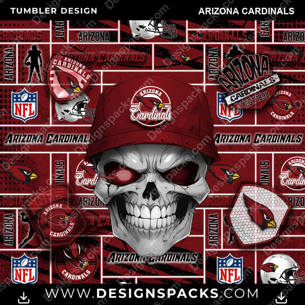 Football Skull Arizona Cardinals NFL Football Tumbler Digital Wrap Design Download