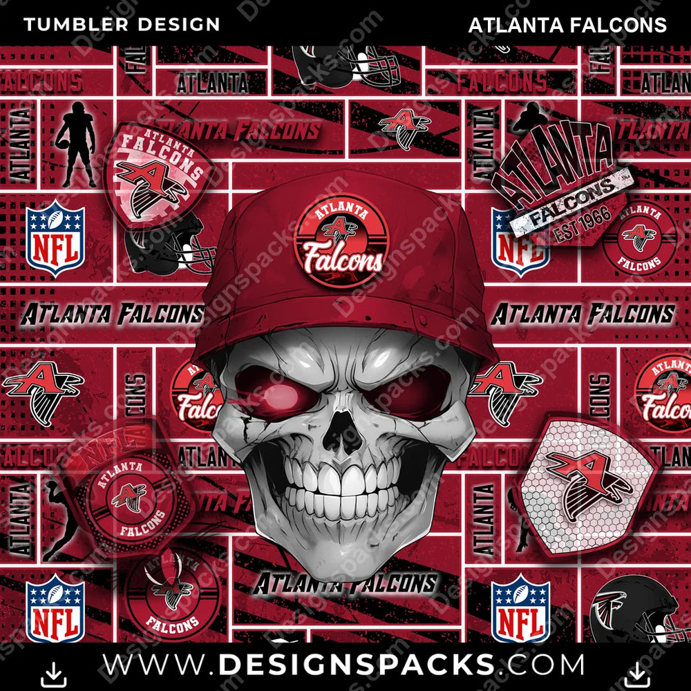 Football Skull Atlanta Falcons NFL Football Tumbler Digital Wrap Design Download