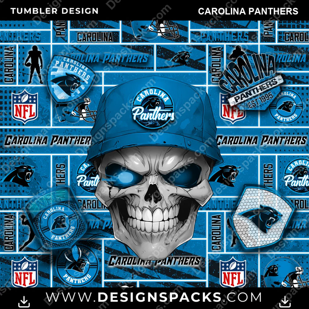 Football Skull Carolina Panthers NFL Football Tumbler Digital Wrap Design Download
