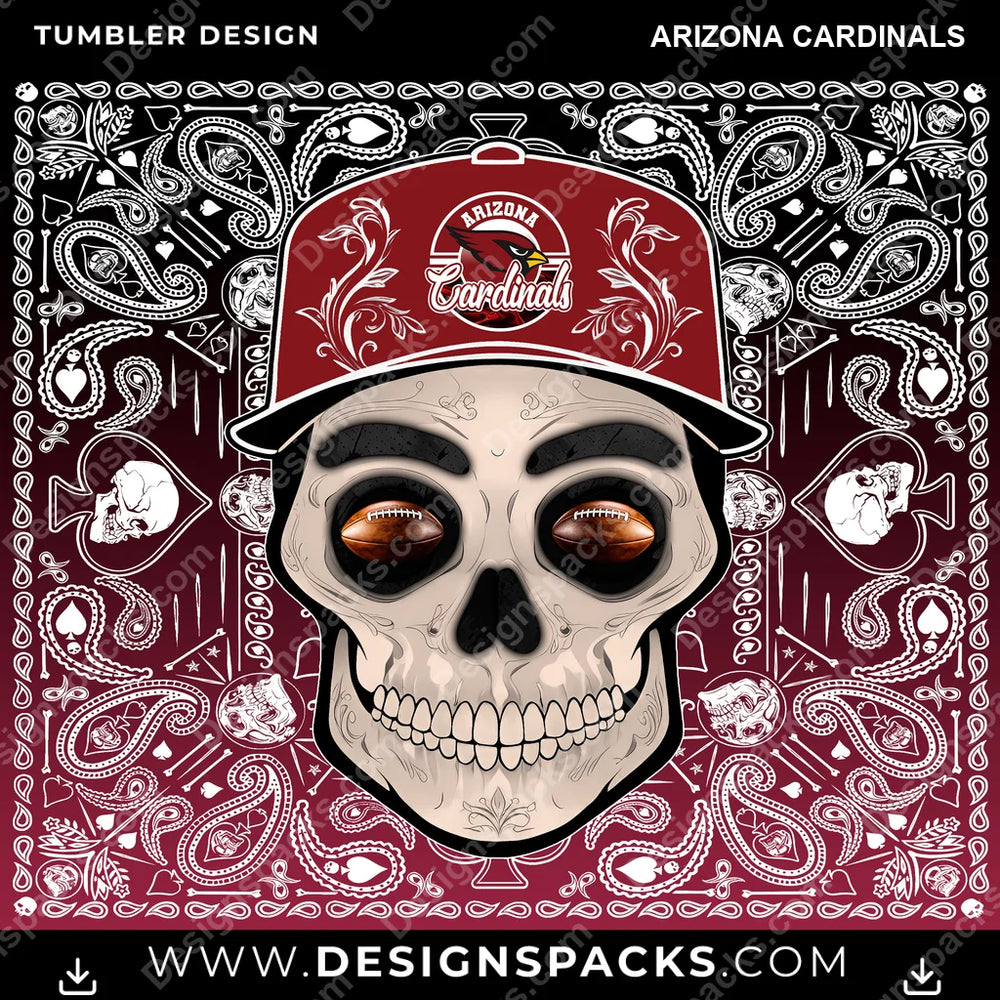 Football Skull Handkerchief Arizona Cardinals NFL Football Tumbler Digital Wrap Design Download