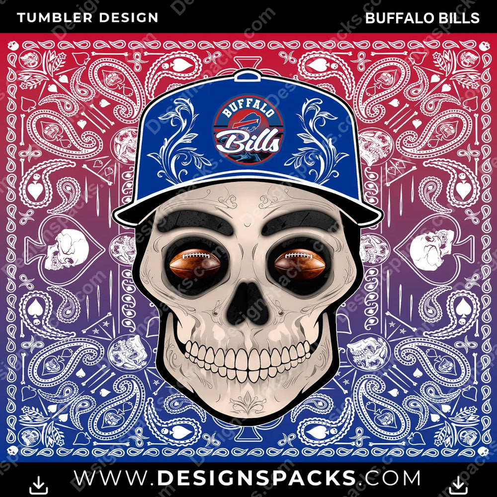 Football Skull Handkerchief Buffalo Bills NFL Football Tumbler Digital Wrap Design Download