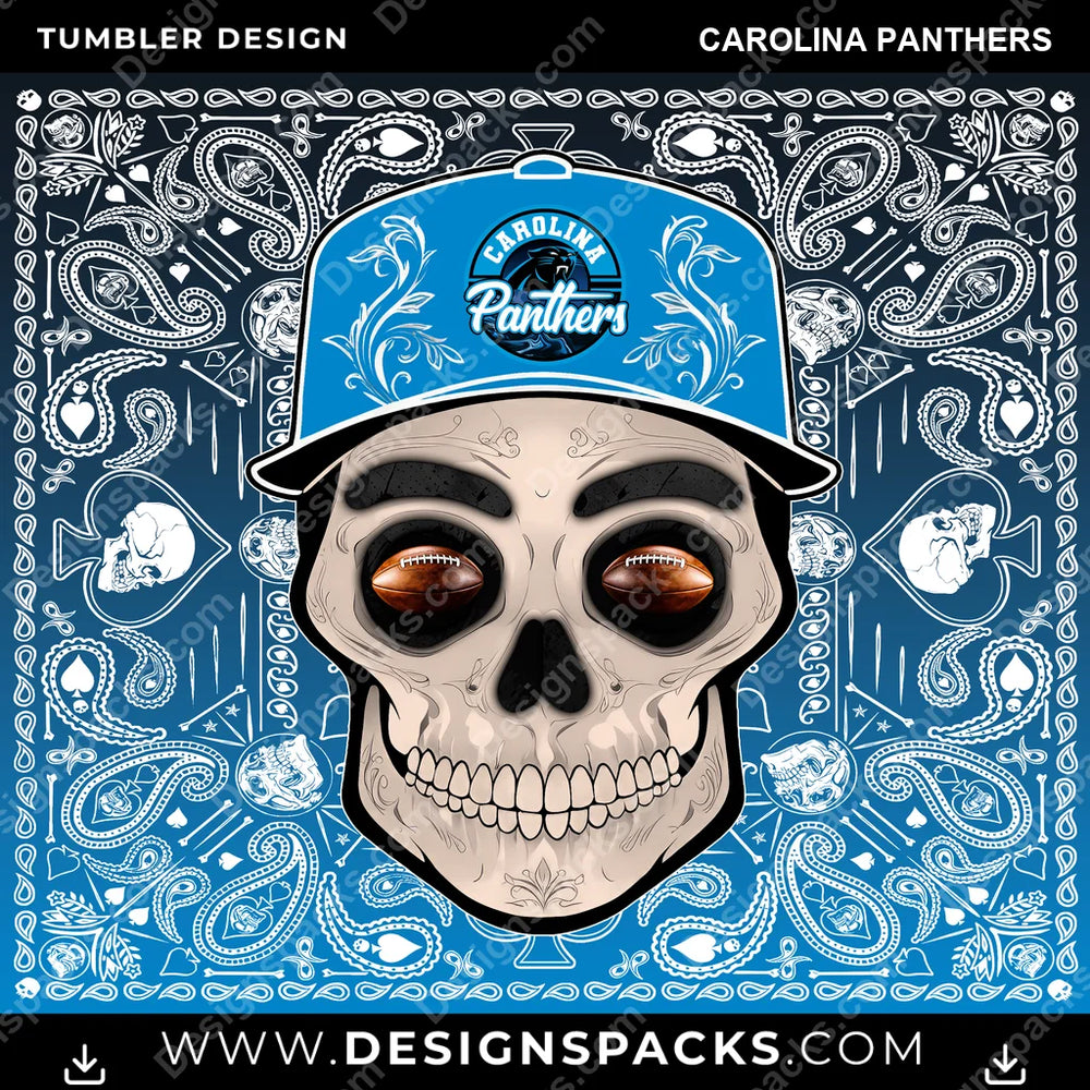 Football Skull Handkerchief Carolina Panthers NFL Football Tumbler Digital Wrap Design Download