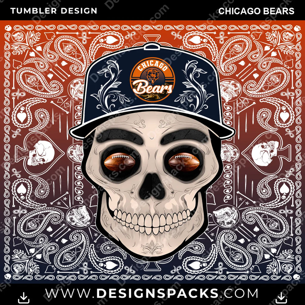 Football Skull Handkerchief Chicago Bears NFL Football Tumbler Digital Wrap Design Download