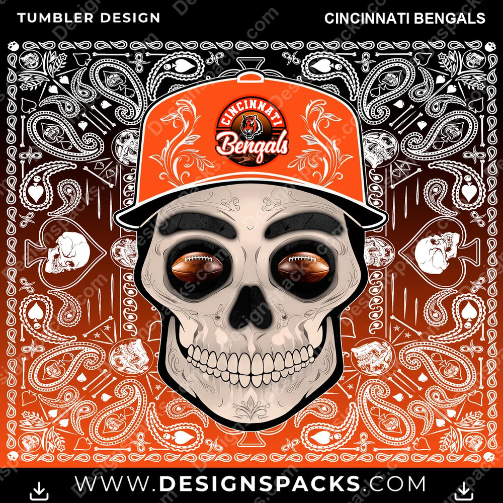 Football Skull Handkerchief Cincinnati Bengals NFL Football Tumbler Digital Wrap Design Download
