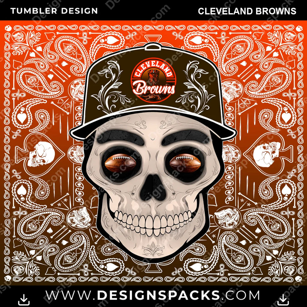 Football Skull Handkerchief Cleveland Browns NFL Football Tumbler Digital Wrap Design Download