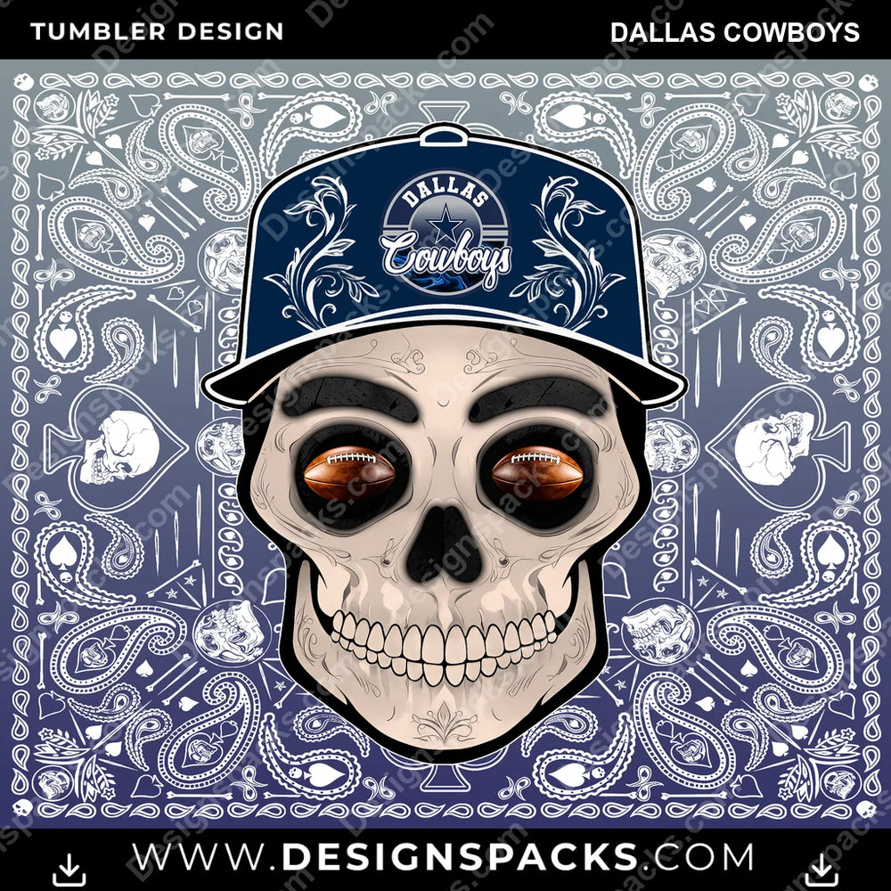 Football Skull Handkerchief Dallas Cowboys NFL Football Tumbler Digital Wrap Design Download